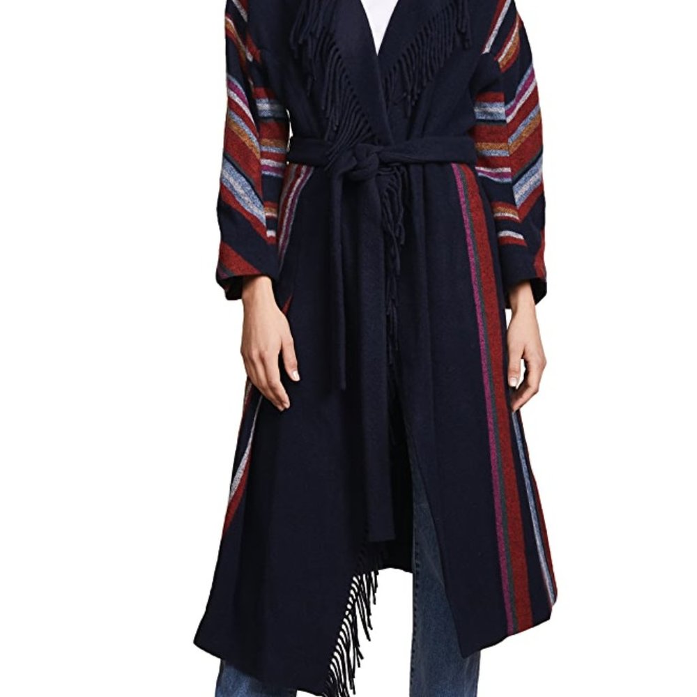 Tory Burch Alice Coat- blanket stripe fringe